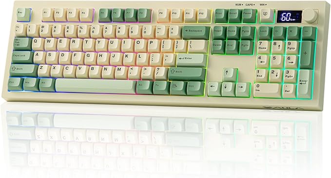 EPOMAKER Aula S102 PRO Membrane Gaming Keyboard with TFT Screen Volume Knob &amp Number Pad BT/2.4G/USB RGB Backlit Creamy Silicone Structure Silent Keyboard for PC Game/Office (Yellow)
