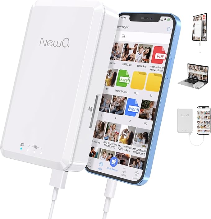 NEWQ Hard Drive for Phone Computer: 2 TB Photo Stick Portable Storage Device External HDD USB Flash for iPhone &amp iPad &amp Android Cellphone Backup Picture | Photo | Video | Data (2TB)