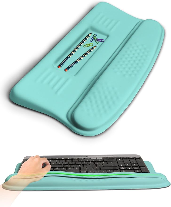 Ergonomic Wave Wrist Rest with Keyboard Stand Cushioned Palm Rest Comfortable Integrated Memory Foam for Natural Typing and Relieve Wrist Pain Baby Blue