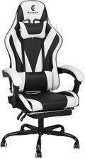Gaming Chair with Linkage Armrest &amp Footrest High Back Video Gaming Chair Black/White