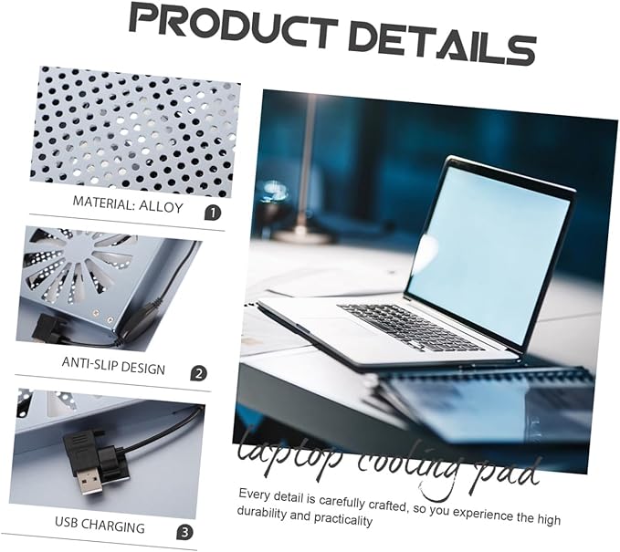 BESPORTBLE Aluminum Alloy Laptop Cooler Stand with Cooling Fan Ventilated Support to 17.3 Inch Notebooks Portable Heat Dissipation Base for Gaming and Office Use Gray