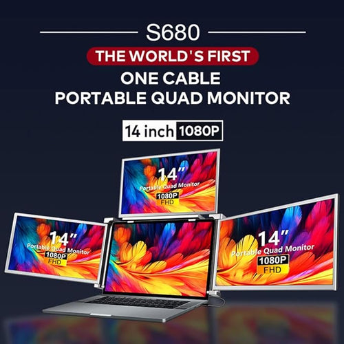 14 inches Lap Expansion Screen 1080P FHD Portable Quad-Screen Monitor able &amp Rotatable Design Driver Quick Installation with 1 Cable for 3 Displays for Windows MacOS for 13.6-17.3 inch Lap