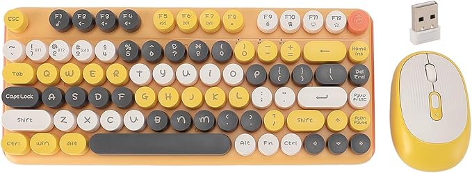 Vikye Mechanical Gaming Keyboard 2 - Modes 82 Keys Adjustable DPI Keyboard with Low Noise Mouse for Office Gaming BT / 2.4GHz (Yellow)