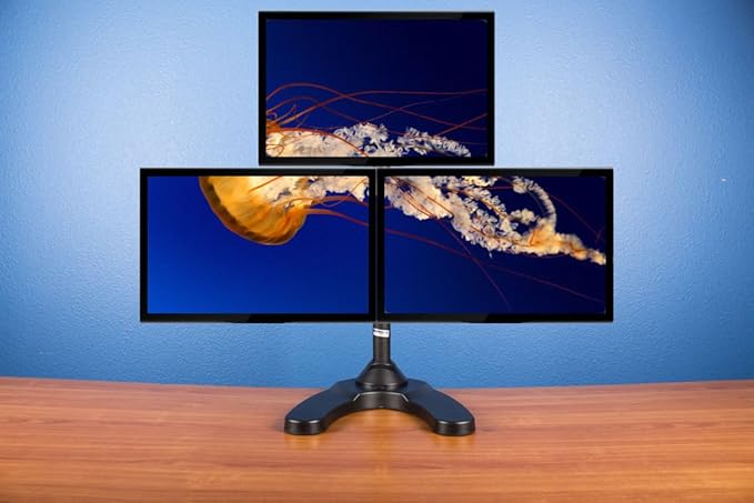 Triple Monitor Stand Freestanding Triangle Orientation Holds Up to 27-Inch Screens Black (LCD-3501T-B)