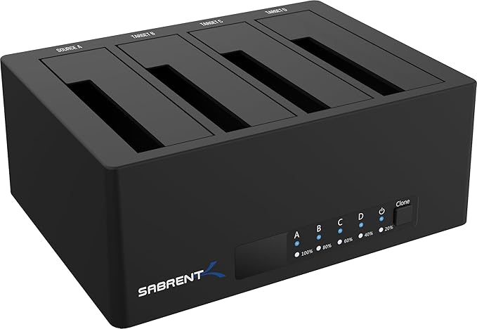 SABRENT 4-Bay USB 3.0 Docking Station for 2.5” &amp 3.5” SATA HDD &amp SSD Trayless Design USB 3.0 5Gbps Offline Clone Function (DS-U3B4)