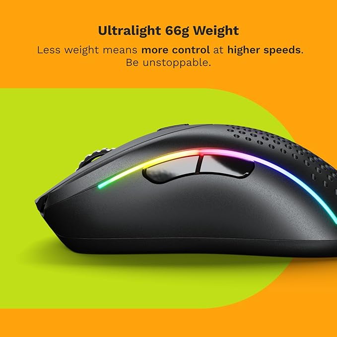 Glorious Gaming - Model D 2 Wireless Ergonomic Mouse Superlight 66g up to 210 hr Battery Life 26K Optical Sensor 6 Programmable Buttons 80 Million Clicks FPS MMO MOBA Battle Royale (Black)