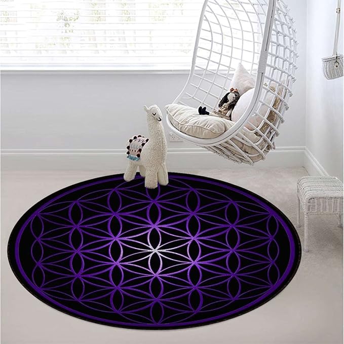 Dark Blue Flower Room Round Chair Mat for Carpeted Floor Anti-Slip Floor Protector Gaming Computer Chair Mat for Office Gaming Colorful Geometric Circular MotifsBlue Purple Diameter 47.2 in