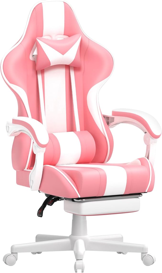 Ferghana Gaming Chairs Ergonomic Racing Style PC Game Computer Chair with Headrest Lumbar Support Adjustable Recliner PU Leather Video Computer Chair(Pink)