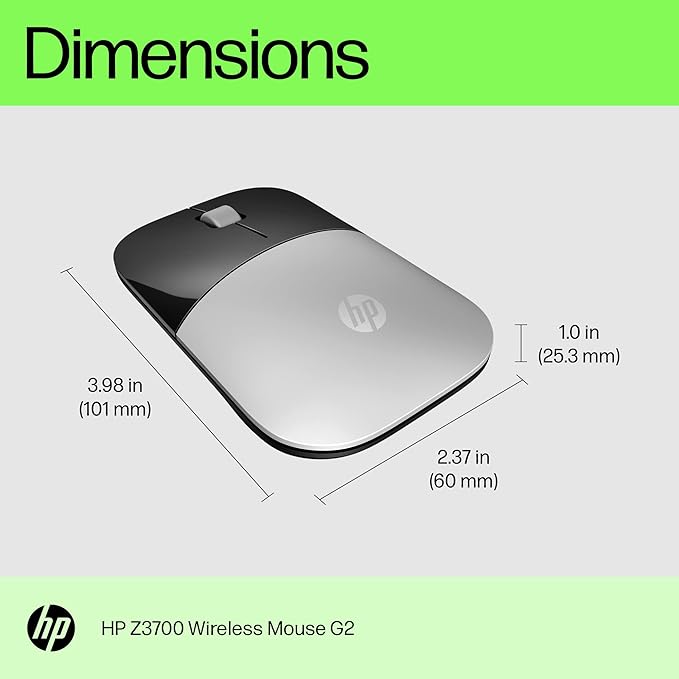 HP Z3700 G2 Wireless Mouse - Natural Silver Sleek Portable Design fits Comfortably Anywhere 2.4GHz Wireless Receiver Blue Optical Sensor Wins PC Laptop Notebook Mac Chromebook (66Z09AA#ABL)