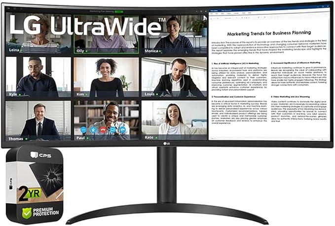LG 34WR55QK-B 34 inch Curved UltraWide WQHD HDR 10 100Hz Monitor with USB Type-C (Renewed) Bundle with 2 YR CPS Enhanced Protection Pack