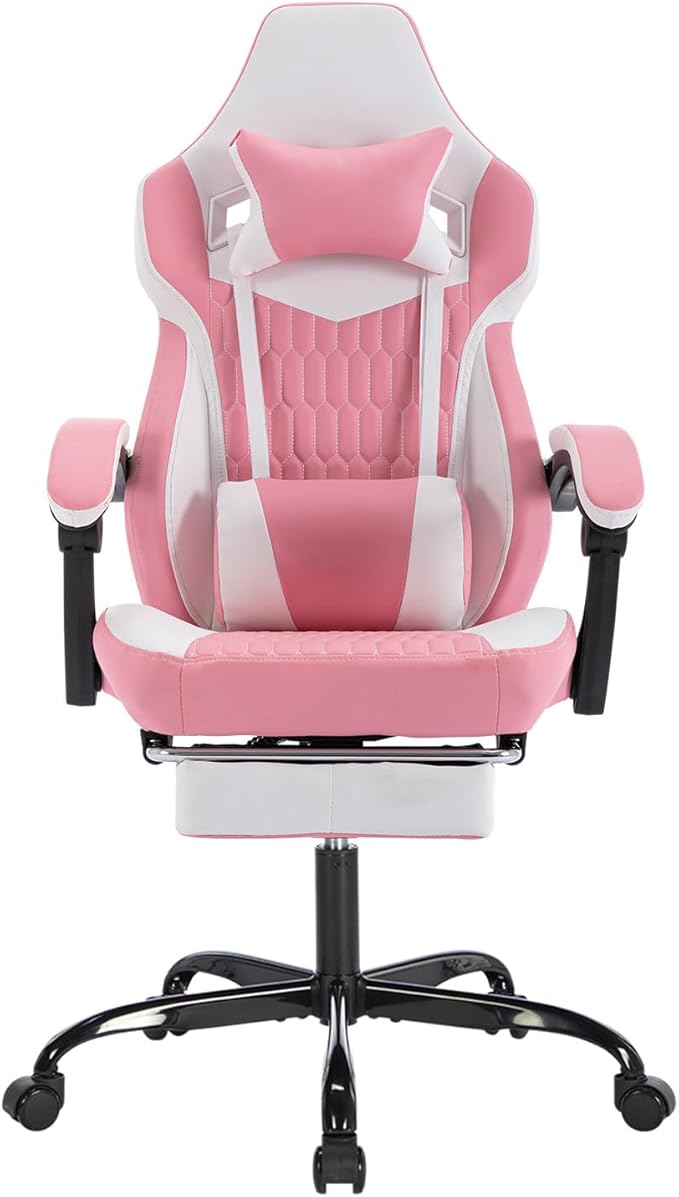 Ergonomic Gaming Chair with Footrest Pink Gaming Chair for Adults Girls Women Video Game Chairs with Wheels &amp Lumbar Support 300 LBS Capacity (Pink)