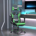 Faux Leather Massage Gaming Chair with Retractable Footrest Ergonomic Reclining Computer Desk Office Chair for Adults Black &amp Green Swivel Gamer Seat with Lumbar Support