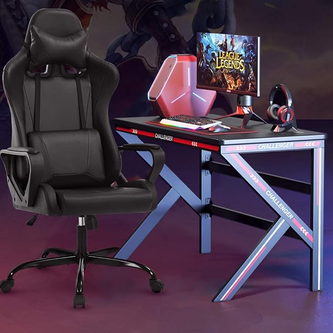 Modern Gaming Chair Ergonomic High Back PU Leather Office Chair with Lumbar Support Black