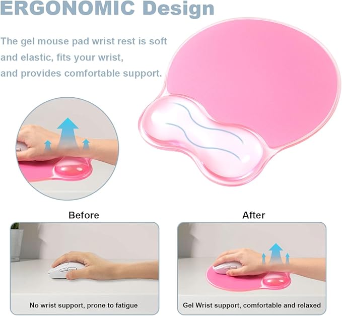 Gel Wrist Rest for Keyboard and Mouse - Ergonomic Pink Mouse Pad with Wrist Rest Support Non-Slip Base for Latop/Desktop/Office Home
