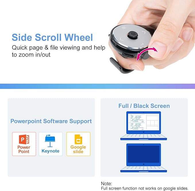 SANWA 3 in 1 Bluetooth Finger Ring Mouse Wireless Presentation Clicker Video Scroller &amp Page Turn for Kindle APP Mini Wearable Mouse Rechargeable Handheld Remote Mice for PC Laptop Mac Tabl