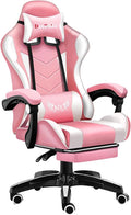 Gaming Chair Office Chair Desk Chair 360° Swivel Ergonomic Leather Computer Chair with Lumbar Support Headrest Reclining Video Game Chairs for Adults Height 120-128CM Pink