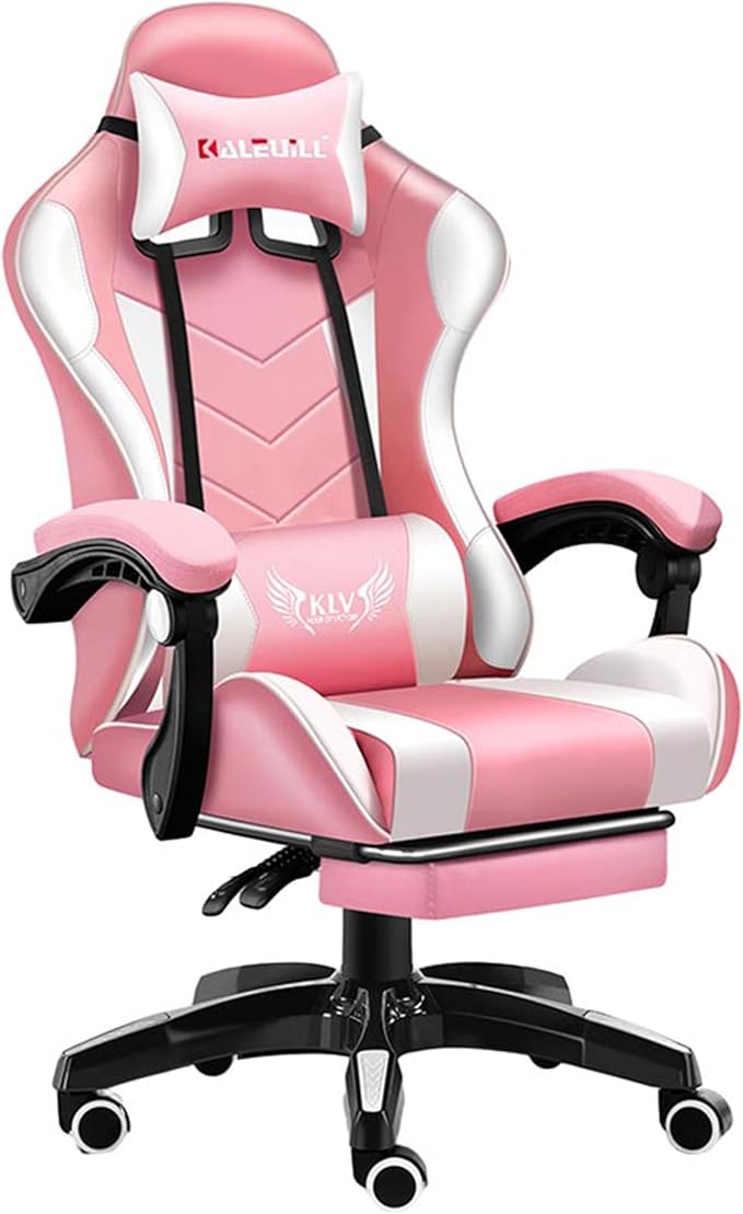 Gaming Chair Office Chair Desk Chair 360° Swivel Ergonomic Leather Computer Chair with Lumbar Support Headrest Reclining Video Game Chairs for Adults Height 120-128CM Pink