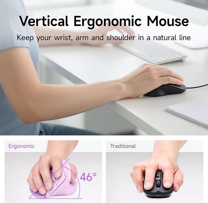 SANWA Wireless Ergonomic Mouse for Large Hands Silent Click Vertical Mice with Removable Wrist Rest 1000-4000 DPI 3-Device (2.4G + 2 Bluetooth 5.4) Compatible with Mac Windows Laptop PC Purple