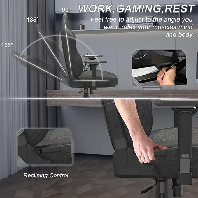 PC Gaming Chair Ergonomic Office Chair Desk Chair with Lumbar Support Flip Up Arms Headrest PU Leather Executive High Back Computer Chair for Adults Women Men (Fabric Black)