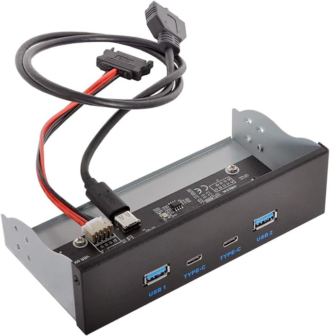 Cablecc USB-C &amp USB 3.0 HUB 4 Ports Front Panel to Motherboard 20Pin Connector Cable for 5.25 CD-ROM Bay