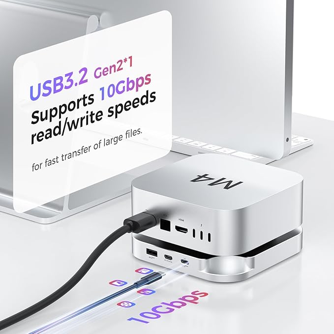 Mac mini M4 Hub with SSD Enclosure and Multi Card Reader 10Gbps CFexpress Type B/Type A Reader SD/TF 4.0 Slot M.2 NVMe EnclosureUSB-C USB-A Dock for Content Creator Photographer Professional