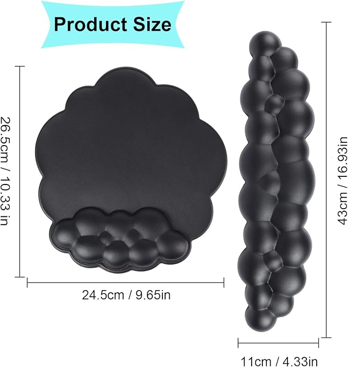 Cloud Keyboard Wrist Rest and Mouse Wrist Rest Kawaii Memory Foam Wrist Support Mouse Pad for Typing Pain Relief Cloud Palm Rest with Mousepad Non-Slip Base for Home Office Computer Laptop (Black)