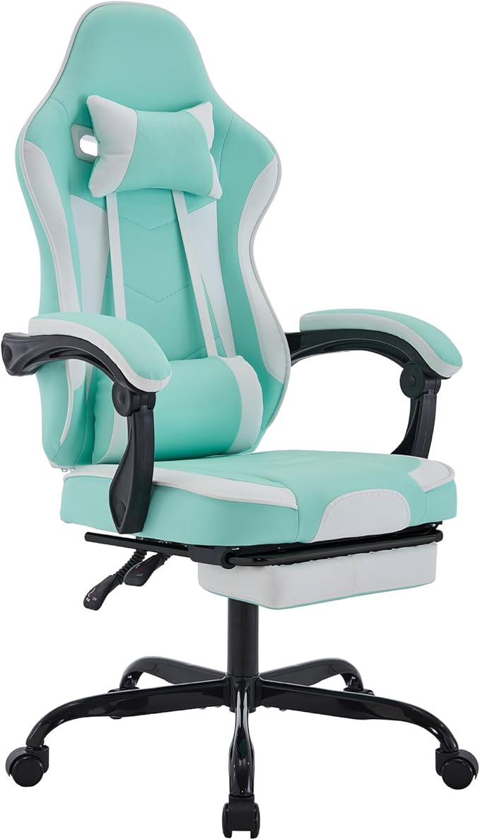 Gaming Chair with Footrest Green Ergonomic Computer Office Chair with High Back Video Game Chair with Massage Lumbar Support for Adults