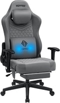 HOFFREE Gaming Chair Suede Fabric with Pocket Spring Cushion Massage Gaming Chairs with Footrest 350LBS Computer Office Chair for Adults Ergonomic Computer Chair with Lumbar Support Grey