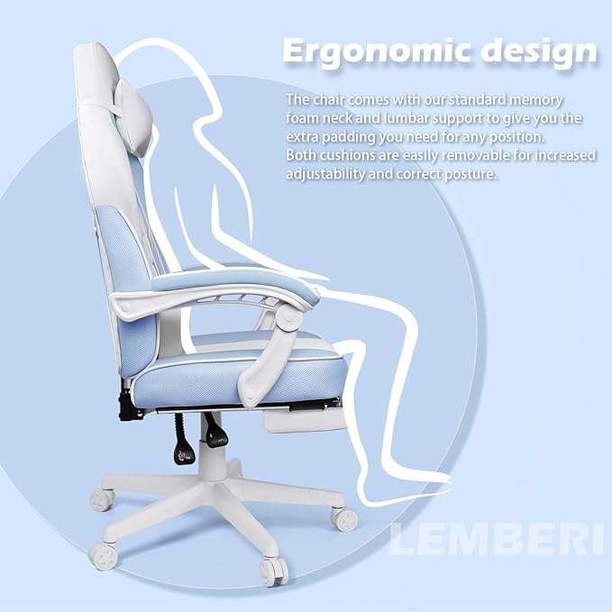 LEMBERI Gaming Chairs for AdultsErgonomic Video Game Chairs with footrestBig and Tall Gaming Chair 400lb Weight Capacity Racing Style Gaming Computer Gamer Chair with Headrest and Lumbar Support