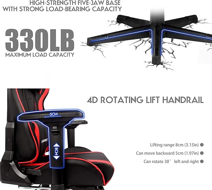 XOOFMASS Ergonomic Gaming Chair with LED Lights and Speakers Video Game Chair with Massage and Footrest Adjustable High Back Computer Chair with Lumbar Support and Headrest for Adult TeensPink
