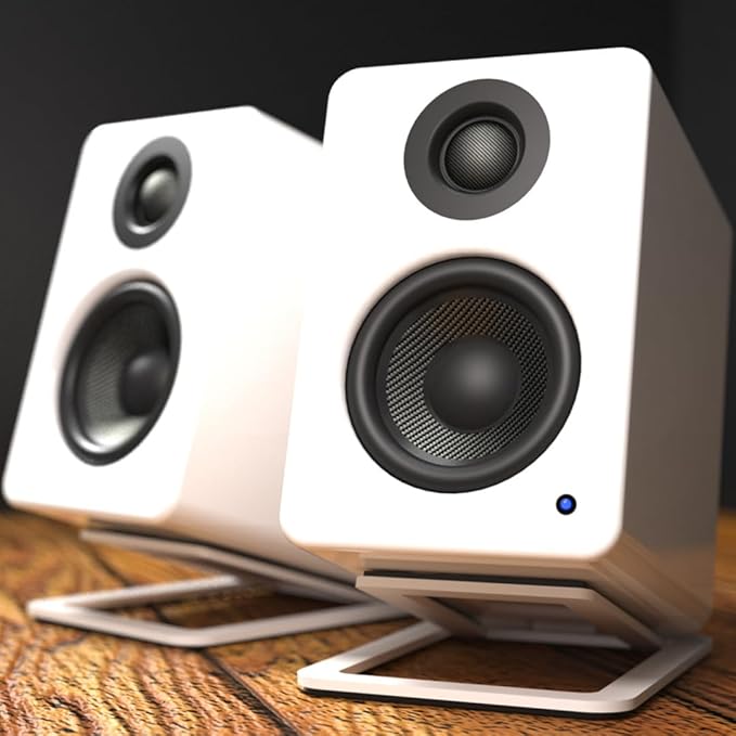 Kanto YU2MW PC Gaming Desktop Speakers | 3 Composite Drivers | 3/4 Silk Dome Tweeter | Class D Amplifier | 100 Watts | Built-in USB DAC | Subwoofer Output | Pair | Matte White