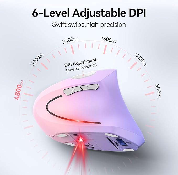 TECKNET Ergonomic Mouse Wireless Bluetooth Vertical Mouse 4800 DPI Optical Tracking 6 Adjustable DPI Quiet Clicks 2.4GHz with USB A Receiver 12 Months Battery 6 Buttons Wide Compatibility