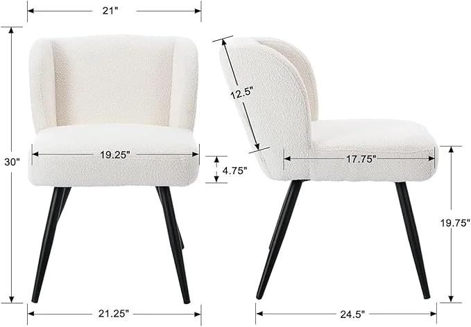 Adjustable Office Computer Chair with Armrest 1pcs White Faux Sherpa Upholstered No Armrests Dining Chairs with Metal Legs