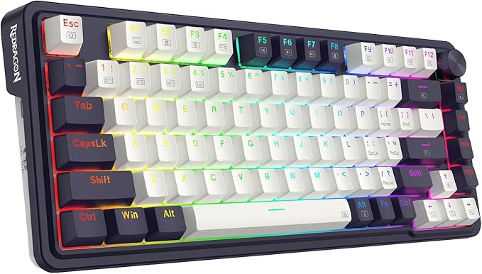 Redragon K673 PRO 75% Wireless Gasket RGB Gaming Keyboard 3-Modes 81 Keys Compact Mechanical Keyboard Hot-Swap Socket Dedicated Knob Control and Sound Absorbing Pads Linear Red Switch