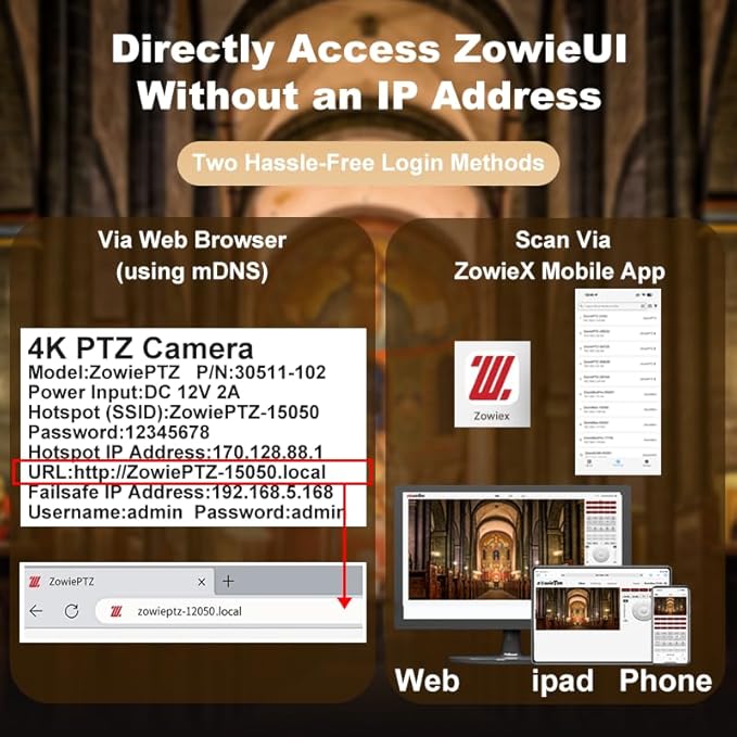 zowietek 4K PTZ Conference Camera ZowiePTZ Ergo-Ease Remote Control ZowieX APP Manager 18X Optical+12X Digital Zoom HDMI/USB RTSP/RTMP(s)/SRT Stream Meeting Church Event Teaching
