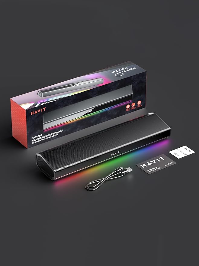 havit Computer Speakers for Desktop PC Bluetooth 5.3 Pc Soundbar with Dynamic LED Light HiFi Stereo Poratble Bluetooth Speaker Gaming Speakers for PC LaptopTablet