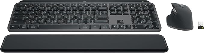 Logitech MX Keys S Combo - Performance Wireless Keyboard and Mouse with Palm Rest Customizable Illumination Fast Scrolling Bluetooth USB C for Windows Linux Chrome MacColor Graphite.