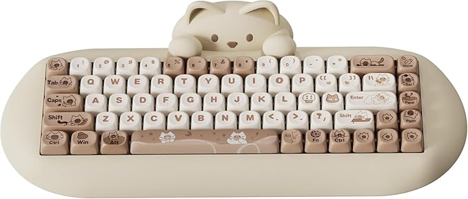 YUNZII C68 Wireless Mechanical Keyboard65% LayoutHot SwapTriple Mode BT5.0/2.4G/Wired RGB Backlit NKROCute Cat Silicone Ergonomic Design for Win/Mac (Brown Milk Switch)