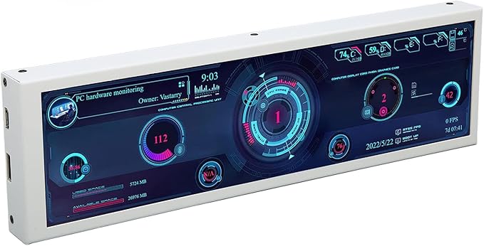 Pomya PC Sensor Panel Display 8.8 Inch CPU Hardware Temperature Monitor External Expansion Display PC CPU Data Monitor for PC Computer Case Secondary Screen