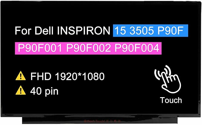 15.6 LCD Touch Screen Replacement B156HAK02.3 LP156WFD-SPK1 for Dell INSPIRON 15 3505 P90F P90F001 P90F002 P90F004 Display Panel FHD 1920 * 1080 40 pin 60 Hz