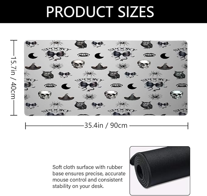 Grey Halloween Skull Owl Large Mouse Pad Gaming Mousepad Desk Mat for Desktop Computer Keyboard Waterproof Mouse Mat Desk Pad with Non-Slip Base for Game School Office Home 35.4 x 15.7