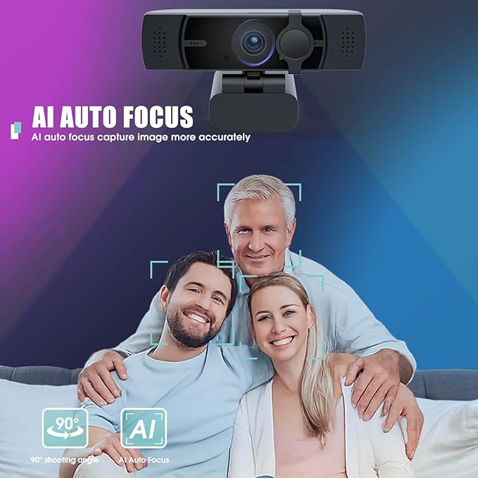 4K Webcam for PC &amp Laptop - Ultral HD 4K AI Autofocus Support DZoom and ePTZ Built-in Noise-Canceling Mics and Slidable Privacy Cover for Business Meetings Conferencing &amp Video Calls