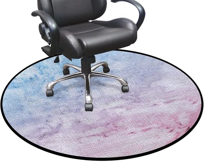 Light Blue Baby Pink Round Office Chair Mat Computer Gaming Chair Mats Pastel Toned Cloudy Hazy Crack Lines Printed Protector Mats Machine Washable Office Desk Chair Mat Marble Diameter 48 in