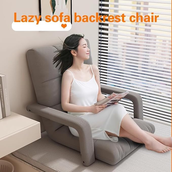 ELEFOCUS 6-Position Adjustable Folding Floor Chair - Comfy Recliner Gaming Sofa for Adults Lazy Lounge Couch with Arms(Grey)