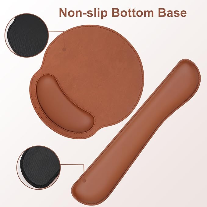MOSISO Wrist Rest Support for Mouse Pad &amp Keyboard Set Ergonomic PU Leather Keyboard and Mousepad with Wrist Rest&ampCoaster Non-Slip Base Home/Office Easy Typing Cushion with Raised Memory Foam