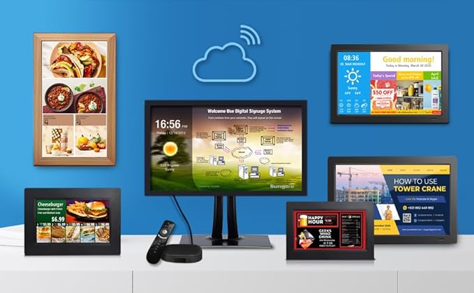 Sungale 21.5 Commercial Digital Signage Desktop and Wall-Hanging Auto Rotate in Landscape and Portrait Mode HD IPS LCD Screen Remote Content Management Anytime Anywhere