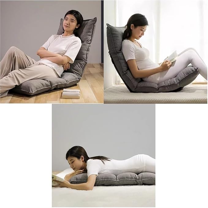 ELEFOCUS Adjustable Ergonomic Folding Floor Chair with Back SupportLarge Lazy Sofa Lounger Portable Sleeper Bed Couch Recliner(Grey)
