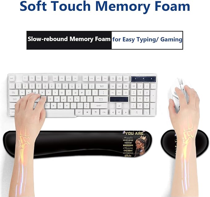 Large Mouse Pad + Keyboard Wrist Rest Set Extended Gaming Mousepad (31.5X11.8 inch) Ergonomics Memory Foam Mouse Wrist Rest Support African Americans Women with Butterflies Black XXL Desk Pad
