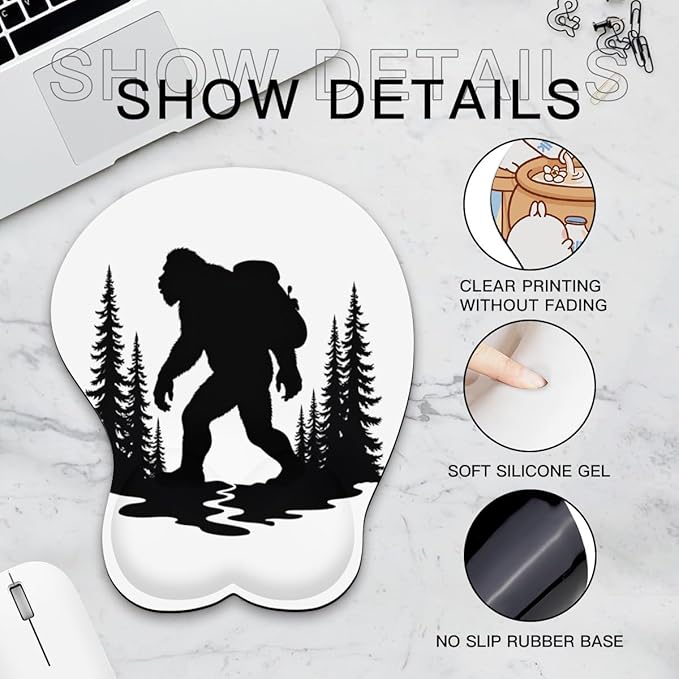Mousepad Bigfoot Forest Sasquatch (2) Ergonomic Wrist Support Non-Slip Base Mouse Mat with Wrist Rest Computer Mousemat for Desk Work Accessories Pad