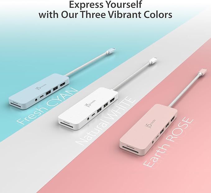 j5create USB-C Multi-Port Hub with Power Delivery with 4K HDMI/2 USB-A 5Gbps/PD 100W Charging SD&ampMicro SD/3.5mm Audio | for MacBook Pro&ampAir/iPad Pro/iMac/Surface/XPS/Thinkpad/Galaxy/and More(J